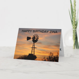 Golden Windmill Silhouette Birthday Card Kaart