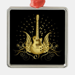 Golden Winged Guitar Metalen Ornament
