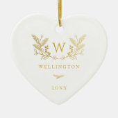 Golden Winter Sprigs Monogram Keramisch Ornament (Voorkant)
