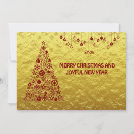 Golden wish card New Year with tree & bals Feestdagenkaart