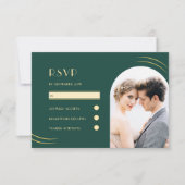 Golden Wisps Emerald Green Photo Wedding RSVP Kaartje (Voorkant)