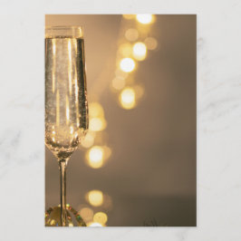 Golden with a glass of champagne Birthday Invit Kaart