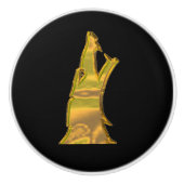 Golden Wolf Head bouton en céramique noire (Devant)