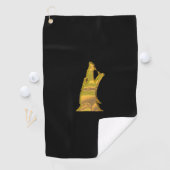 Golden Wolf Head serviette de golf noire (En situation)