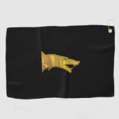 Golden Wolf Head serviette de golf noire (Horizontal)
