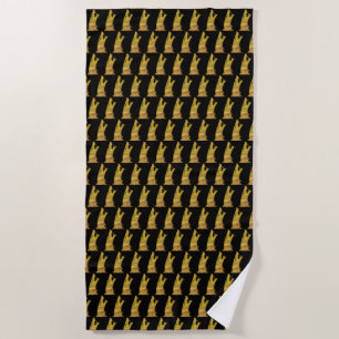 Golden Wolf Head zwarte badhanddoek