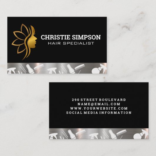Golden Woman Hair Logo | Hair Stylist Beauty Visitekaartje (Voorkant / Achterkant)