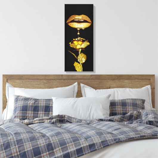 Golden womans Lips Dripping Liquid Gold Art  Canvas Afdruk (Insitu (Slaapkamer))