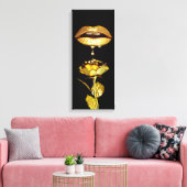 Golden womans Lips Dripping Liquid Gold Art  Canvas Afdruk (Insitu (Woonkamer))