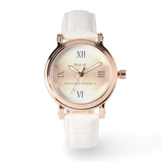 Golden Wooden RN Rose Gold White Leather Watch Horloge