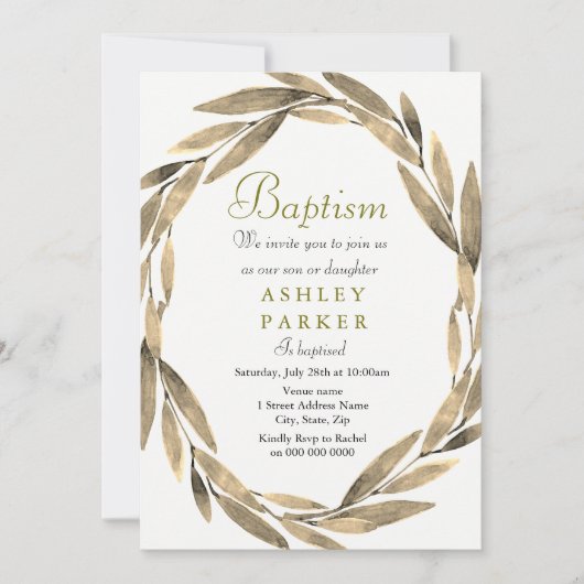 Golden Wreath Gold Leaf Garçon fille Invitation Ba (Devant)