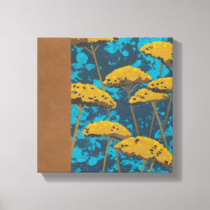 Golden Yarrow Garden met blauwe achtergrond Canvas Afdruk