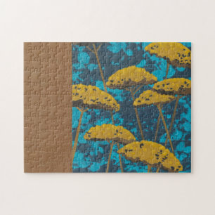 Golden Yarrow Garden met blauwe achtergrond Legpuzzel
