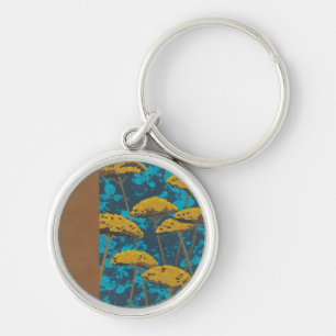 Golden Yarrow Garden met blauwe achtergrond Sleutelhanger