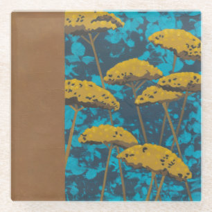 Golden Yarrow Garden met Blue Background Glazen Onderzetter
