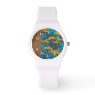Golden Yarrow Garden met Blue Background Horloge