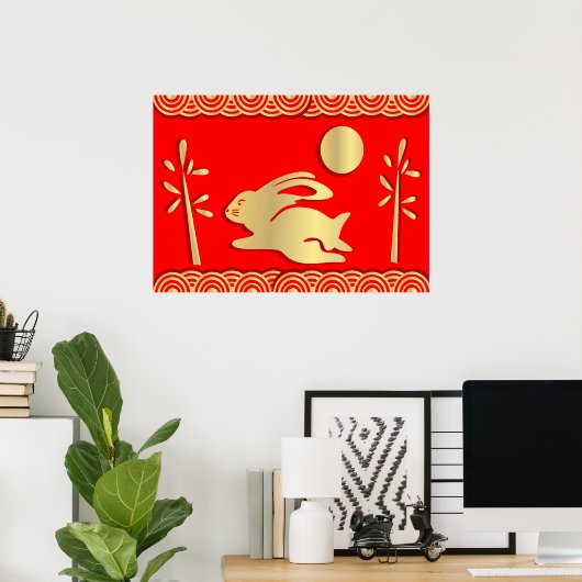 Golden Year of the Rabbit Poster Print (Thuiskantoor)