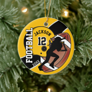 Golden Yellow and Black Football Player Keramisch Ornament