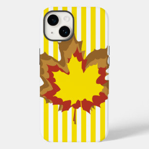 Golden Yellow Autumnal Stripes met Leaves Case-Mate iPhone 14 Hoesje