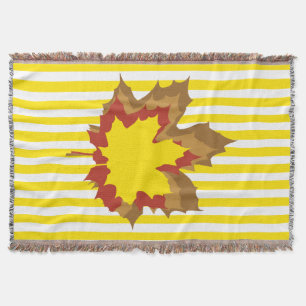 Golden Yellow Autumnal Stripes met Leaves Deken