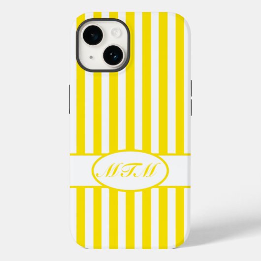 Golden Yellow Autumnal Stripes met monogram Case-Mate iPhone Case (Achterkant)