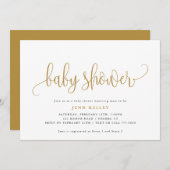 Golden Yellow Calligraphy Baby shower Kaart (Voorkant / Achterkant)