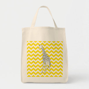 Golden Yellow Chevron met Pop Art Giraffe Tote Bag
