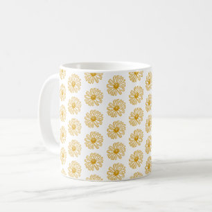 Golden Yellow Daisies Print, Daisy Floral Pattern Koffiemok