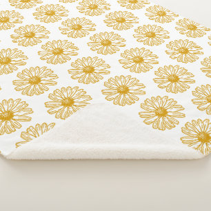 Golden Yellow Daisies Print, Daisy Floral Pattern Sherpa Deken