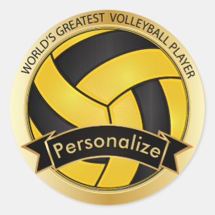 Golden Yellow en Black Volleyball   DIY-naam Ronde Sticker