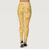 Golden Yellow en White Mini Tegel Design Leggings (Achterkant)