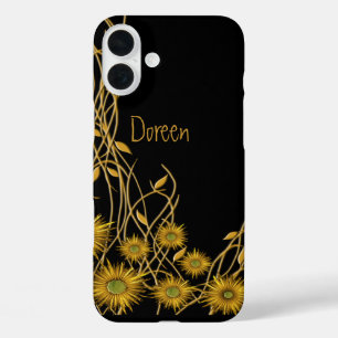 Golden Yellow Floral Vine Abstract Kunstwerk iPhone 16 Plus Hoesje