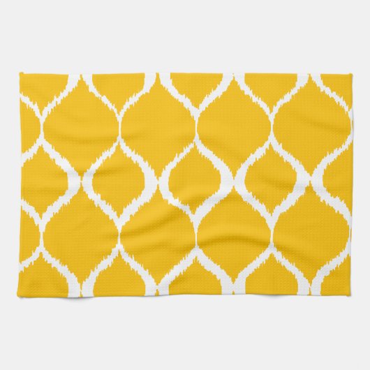 Golden Yellow Geometric Ikat Tribal Print Patroon Theedoek (Horizontaal)