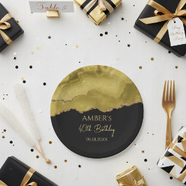 Golden Yellow Gold Glitter Abstract Watercolor Papieren Bordje