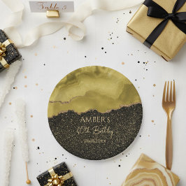 Golden Yellow Gold Glitter Abstract Watercolor Papieren Bordje