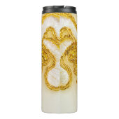 Golden yellow lace stripe. Background text, onder Thermosbeker (Achterkant)