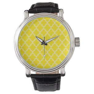 Golden Yellow Moroccan Moods Quatrefoil Horloge