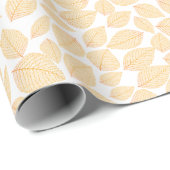 Golden Yellow over White Leaf Pattern Cadeaupapier (Rol Hoek)