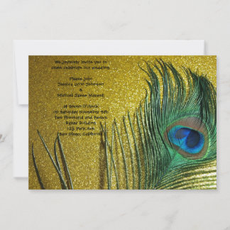 Golden Yellow Peacock Wedding Kaart