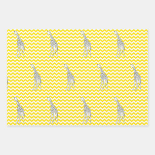 Golden Yellow Safari Chevron met Pop Art Giraffe Inpakpapier Vel
