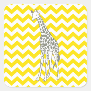 Golden Yellow Safari Chevron met Pop Art Giraffe Vierkante Sticker