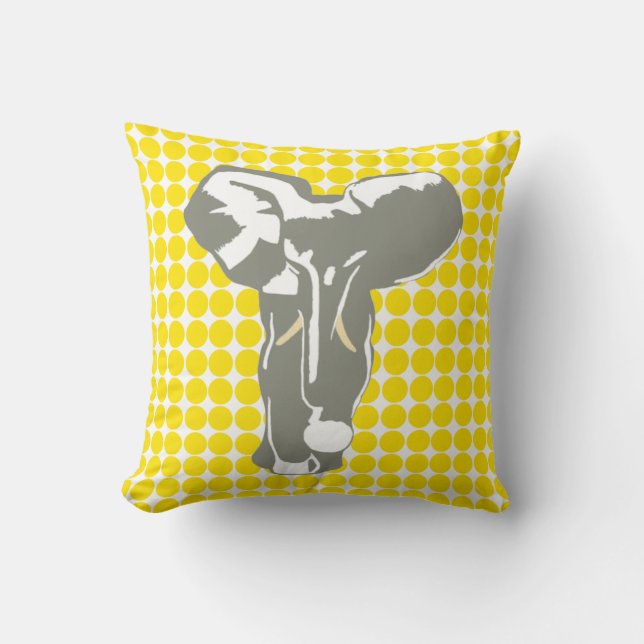 Golden Yellow Safari Dot met Pop Art Elephant Kussen (Voorkant)