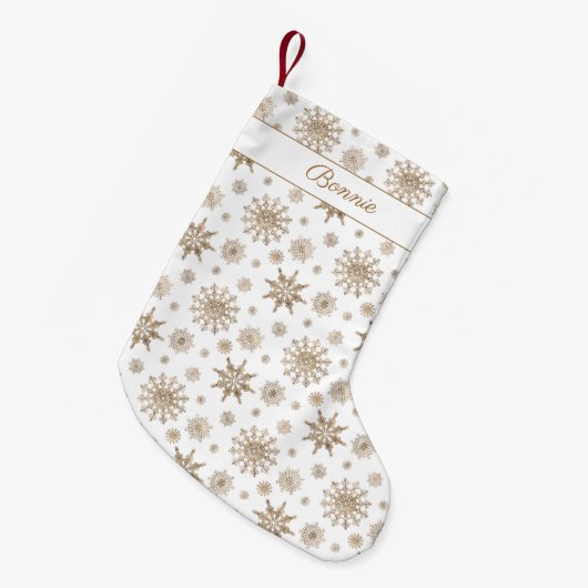Golden Yellow Snowflakes Patroon en aangepaste naa Kleine Kerstsok (Voorkant (Hangend))