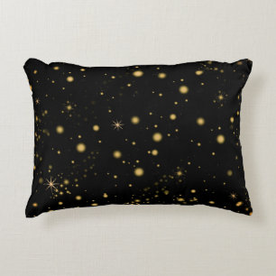 Golden Yellow Stars Black Night Sky Accent Kussen