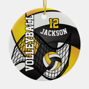 Golden Yellow, White en Black Volleyball 🏐 Keramisch Ornament