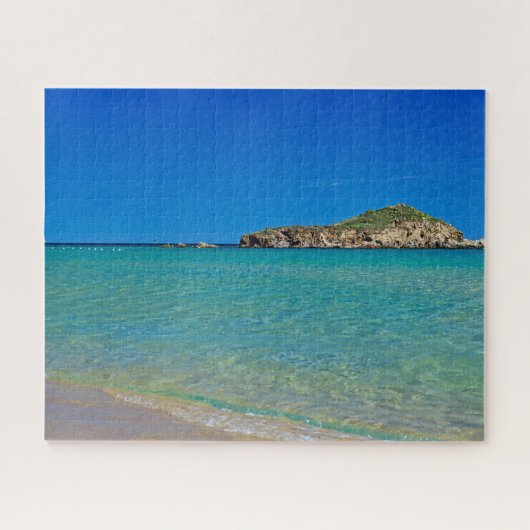 Golden zandstrand met turkooiswater en eiland legpuzzel (Horizontaal)