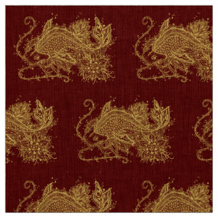 Golden Zen Koi op Red Fabric Stof