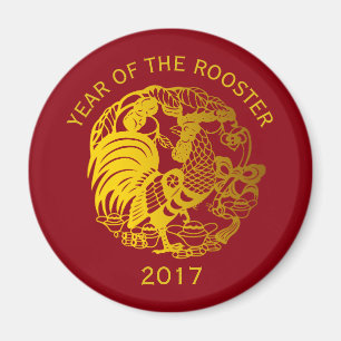 Golden Zodiac 2017 Rooster Year round magnet Magneet