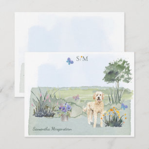 Goldendoedle Dog Butterfly Monogram en naam Notitiekaartje