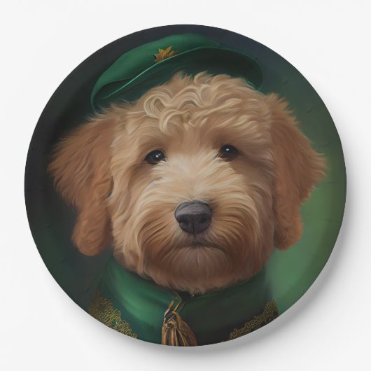 Goldendoedle Dog in St. Patrick's Day Dress Papieren Bordje (Voorkant)